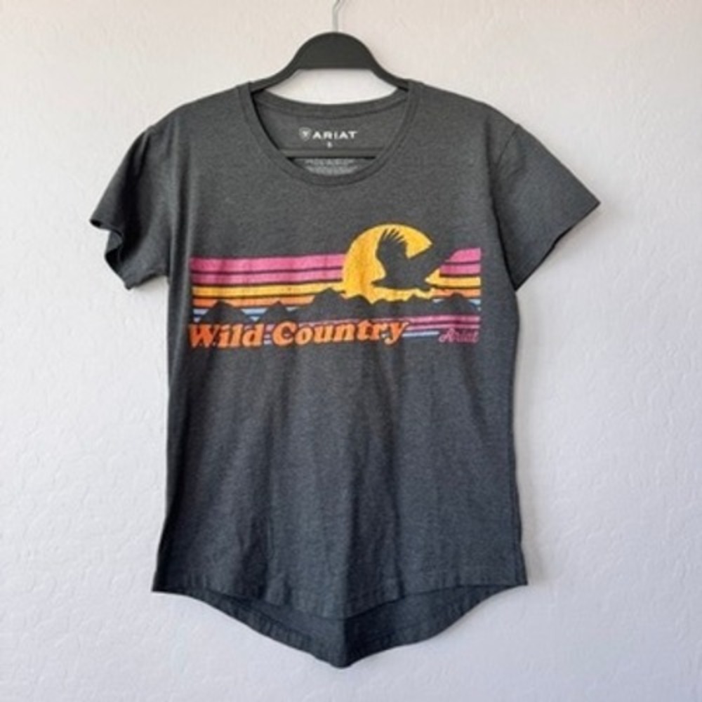 Ariat Small Wild Country Graphic T Shirt Gray Short Sleeve Crew Neck